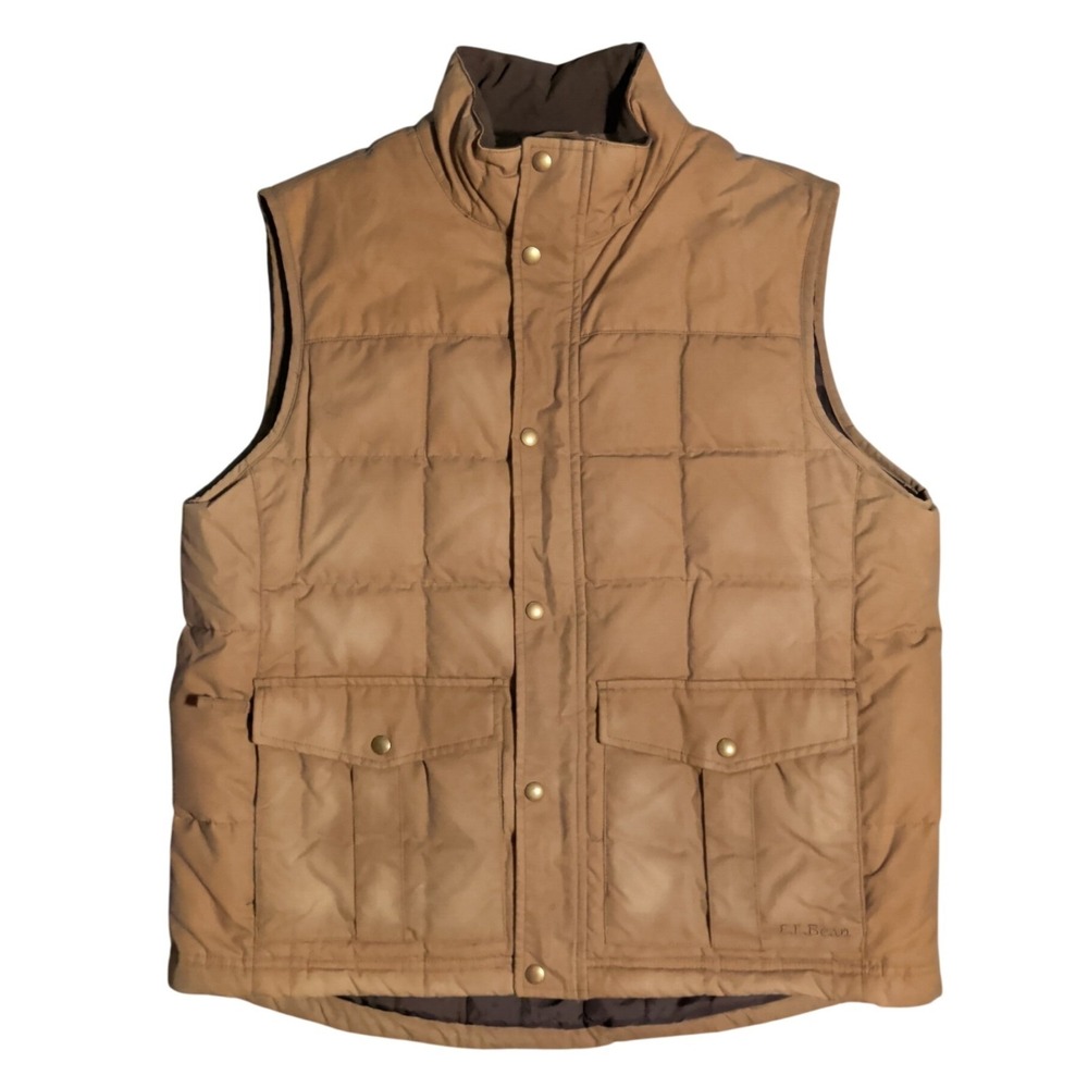 Vintage LL Bean Waxed Down Puffer Vest Mens Size M Jacket Goose Down Full Zip